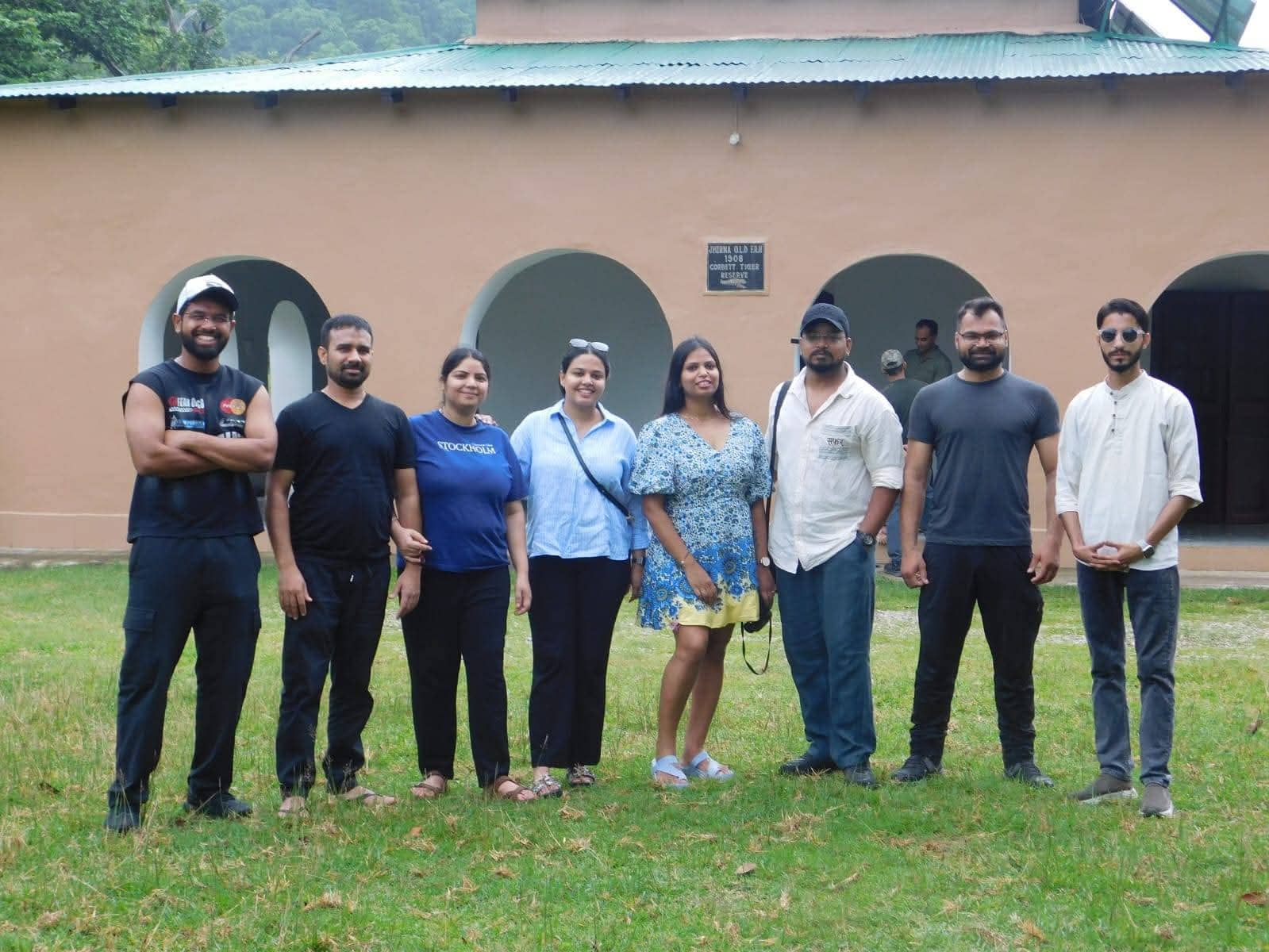 A group of visitors outside Jhirna Old Forest Rest House