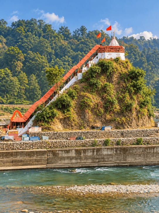 Garjiya Devi temple on its rock above the Kosi River near Ramnagar