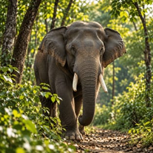 Asian elephant surrounded by greenery in Jim Corbett